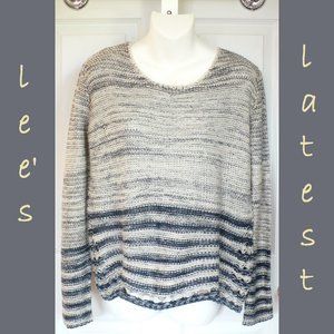 Paper Crane Open Knit Crochet Sweater Blue Cream Size Small Great for Layering